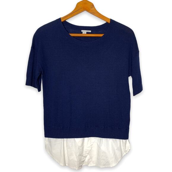 3/$20 Halogen Nordstrom women's navy blue short sleeve layered sweater top SZ XS - Picture 1 of 8